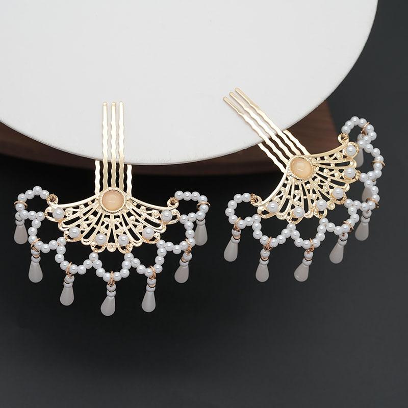 [J] Pearl Hair Comb Women Hanfu Cheongsam Comb Hair Side Hairpin Ancient Tasseled Pearl Hair Ornament Hanfu Hairpin