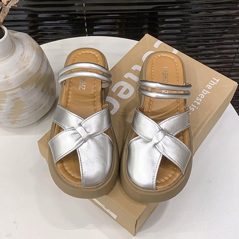 

Thick bottom design sense hollow one pedal lazy half tray women s model 2025 new summer two wear bag head half slippers 40 серебряный