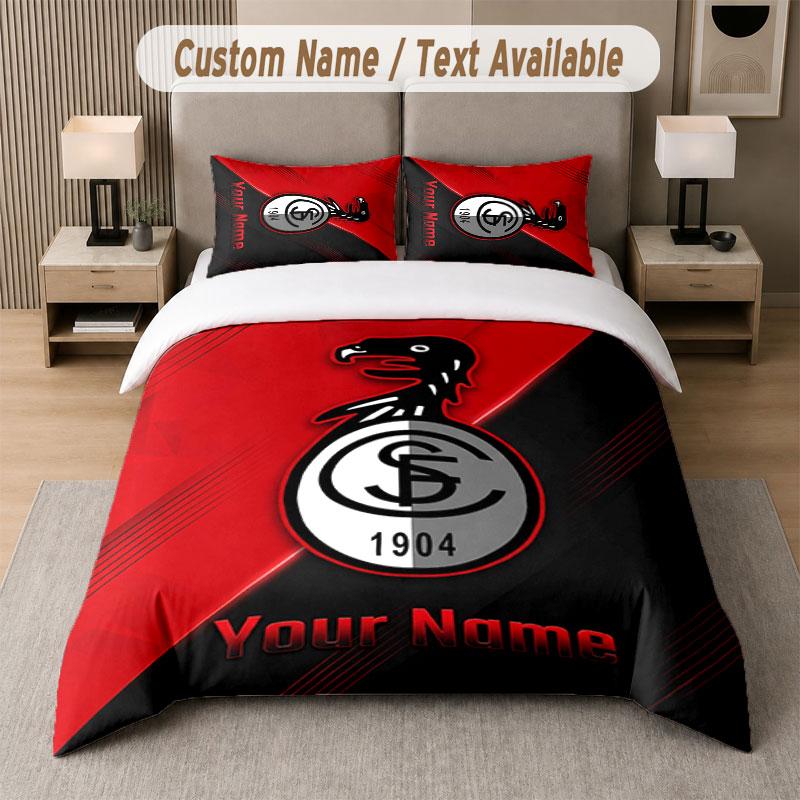 Custom Bedding Set SC Freiburg FC Pattern, Print Name Text 1 Duvet Cover Plus 2 Pillowcases Home Textile