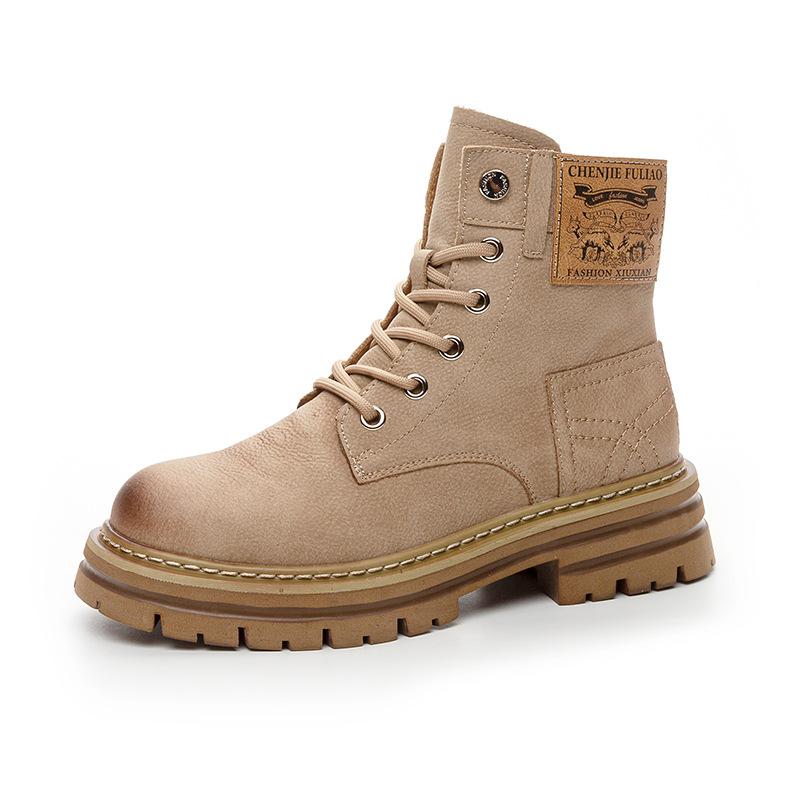 Martin boots women's autumn new leather short boots small inner heightening locomotive boots women's thick heel boots