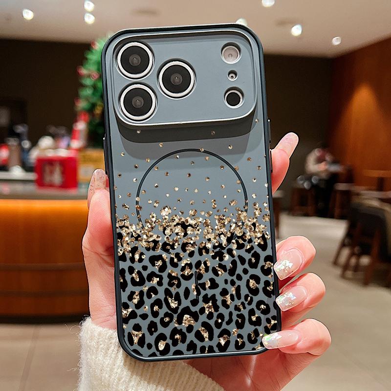 Golden Leopard Print Case For iPhone 17 Pro Max Funda iPhone 16 15 14 13 Pro Max Magnetic For Magsafe Hybrid TPU+PC Matte Cover iPhone 13 Pro