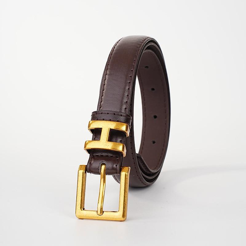 New Retro Alloy H Letter Buckle Belt for Women Ins Trendy Korean Version Simple Versatile Pin Buckle Thin Belt for Women