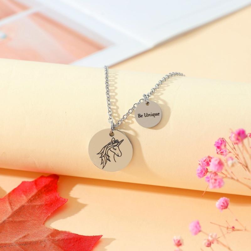 Round Unicorns Pendant Necklace Stainless Steel Clavicle Chain Fashion Choker