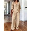 2026 New Women's Suit V-neck Long Sleeve Long Pants Solid Color Loose Casual Two-piece Set