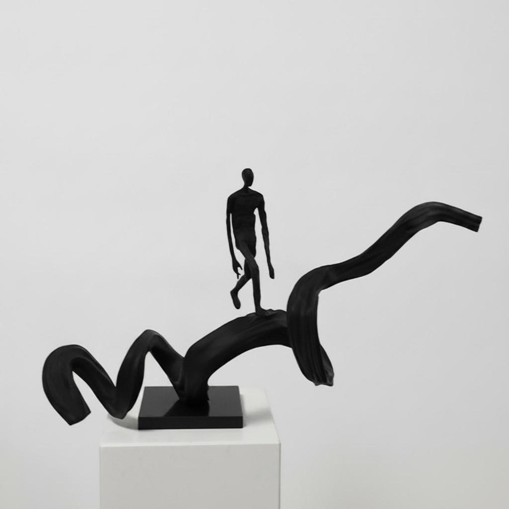 Abstract Human Figure Sculpture Matte Black Modern