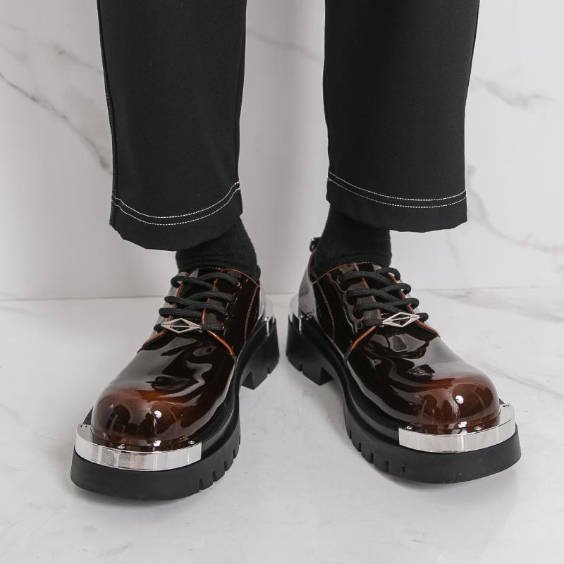 Mode Modische Herren Höhenvergrößernde Derby Schuhe Herren Schnürschuhe Bequeme Dickbesohlte Großköpfige Lederschuhe Gesellschaftsschuhe Herren