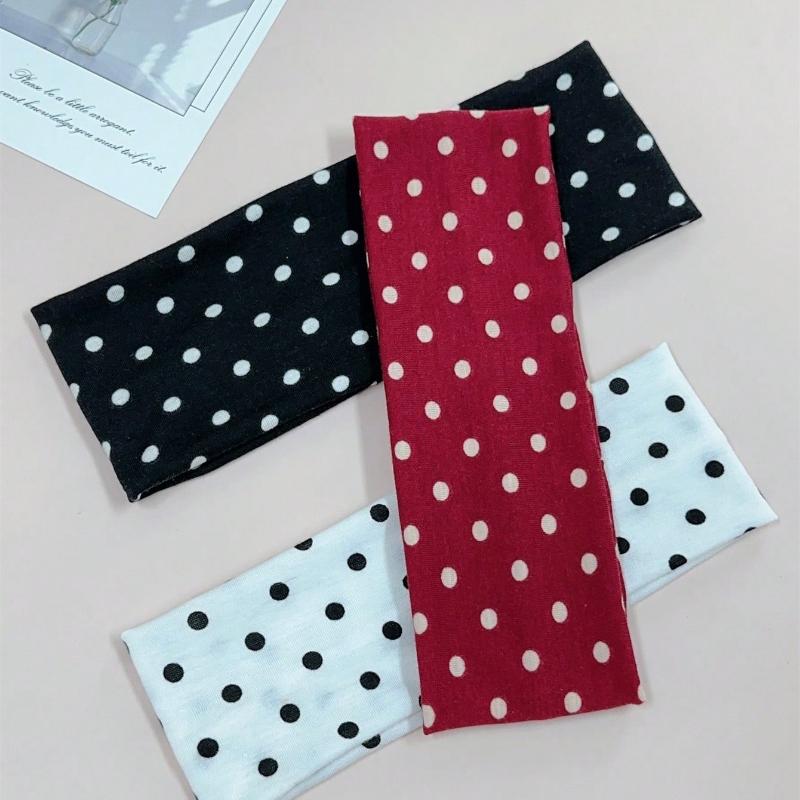 1 st Dam Elegant Söt Prickigt Tryck Elastiskt Tyg Prickigt Sportpannband, Lämpligt För Vardag, Träning, Löpning Svettabsorberande Hårband Huvudduk