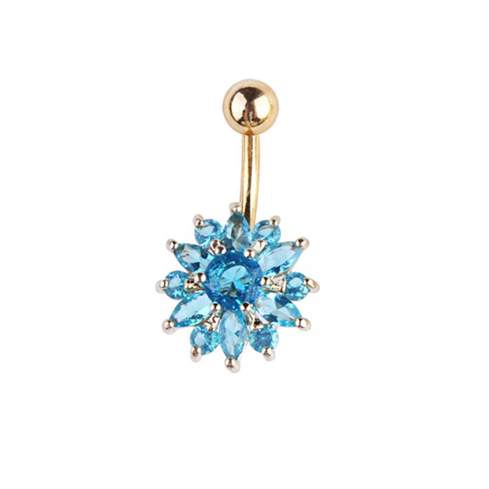 Flower Rhinestone Crystal Barbells Navel Belly Bar Button Ring Body Piercing Jewellery