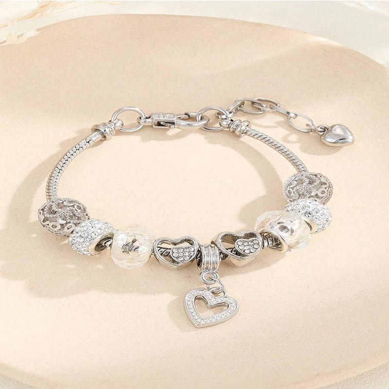 Adjustable Heart Beaded Bracelet DIY Craft Jewelry with Crystal Diamond Ball Alloy Glue Rhinestone Charms