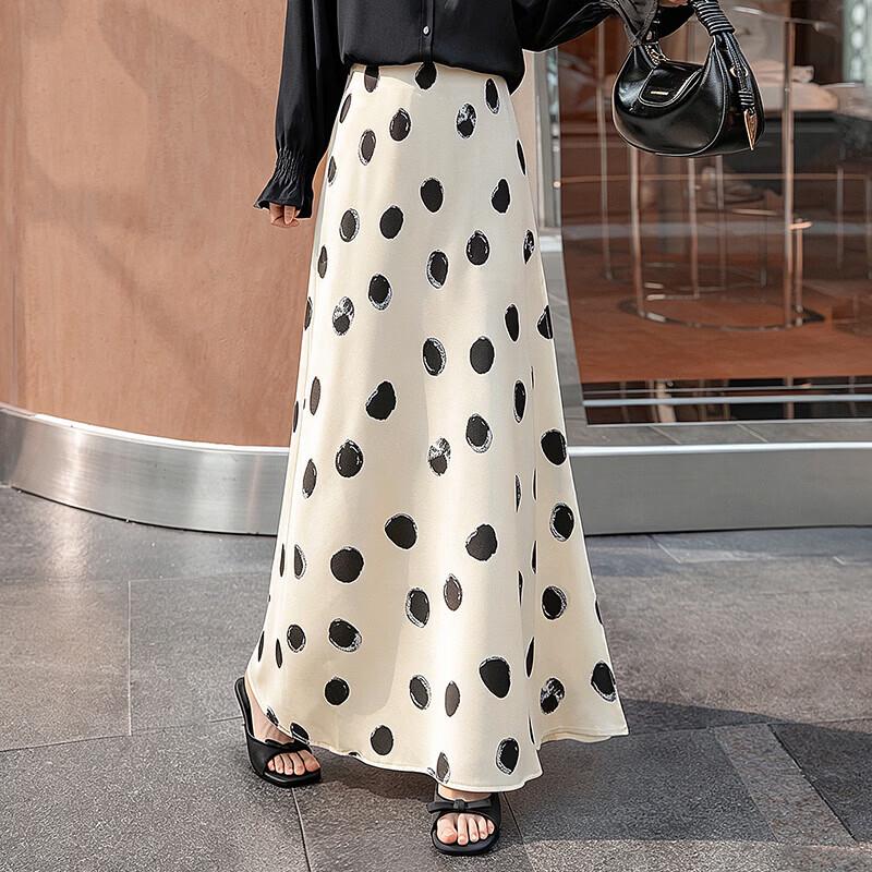 Women's High-Waist Polka Dot Slit Long Skirt