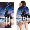 Purple Galaxy Starry Sky Horse Printed Beach Towel Polyester Soft Quick Dry Large Bath Towel Summer Swimming Pool Surf Blanket