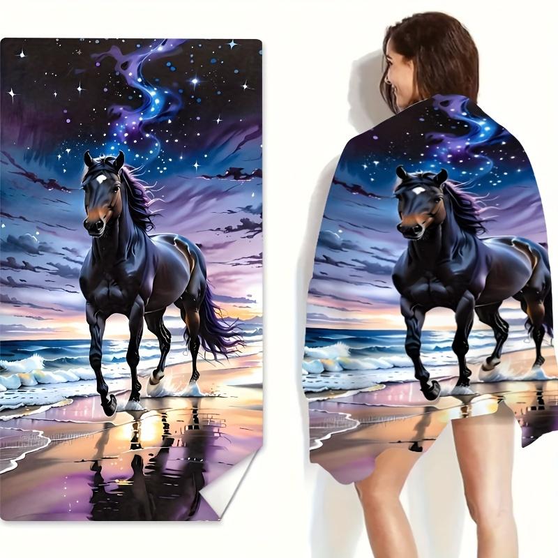 Purple Galaxy Starry Sky Horse Printed Beach Towel Polyester Soft Quick Dry Large Bath Towel Summer Swimming Pool Surf Blanket