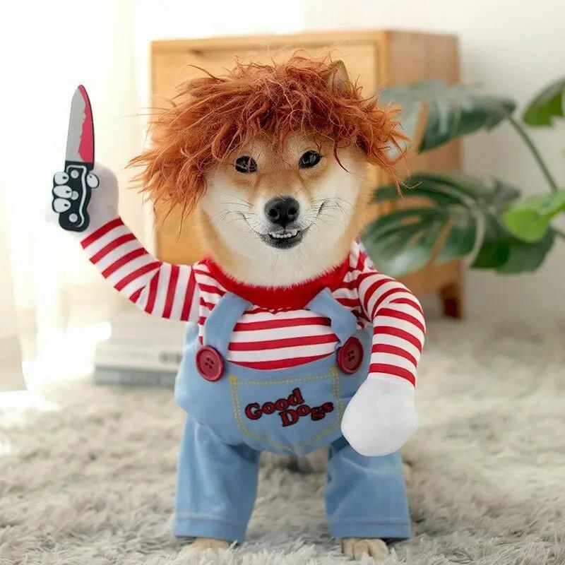 Dog Cat Costumes Pet Funny Costume Chucky Deadly Doll Cosplay Party Fancy Festival Cloth Cat Clothes