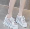 8cm Lace Air Mesh Chunky Sneakers Wedge Platform Breathable Hollow Vulcanized Summer Spring Fashion Cow Genuine Leather Ladies
