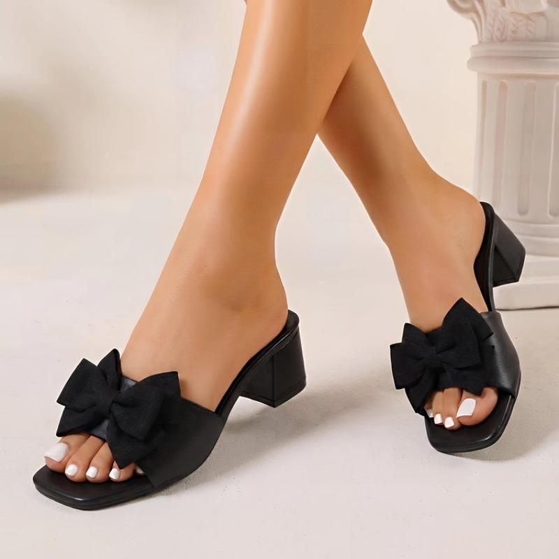 Square Heel Shoes Woman 2026 Slippers Casual Summer Butterfly-Knot Sandals Luxury  Summer Rubber Rome Sandals