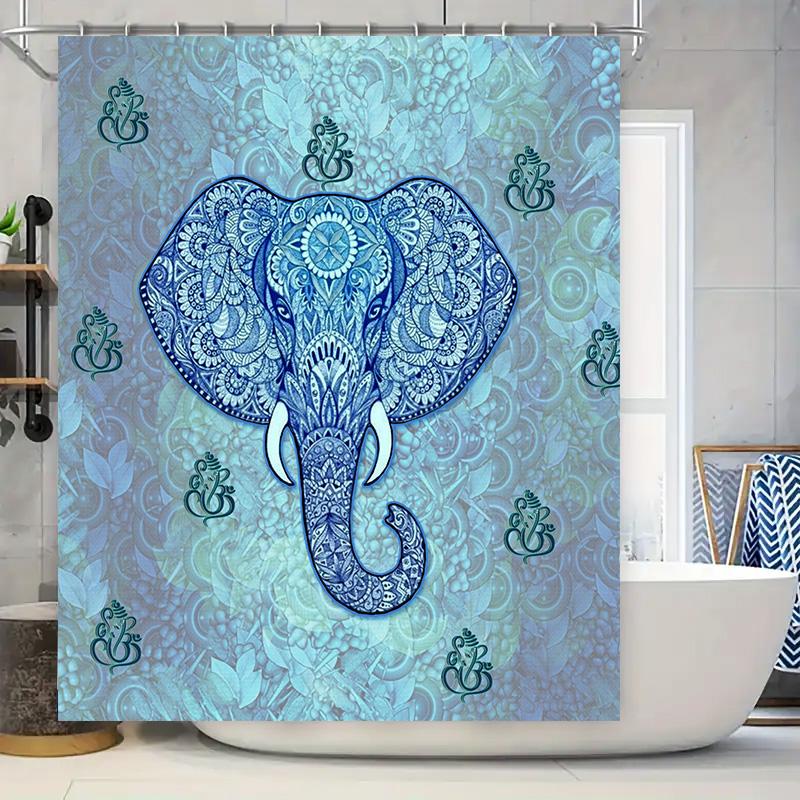 Luxury Blue Mandala Elephant Shower Curtain Decorative Bath Mat Waterproof Fabric for Bathroom Accessories Size: W69 x L72 in Ho