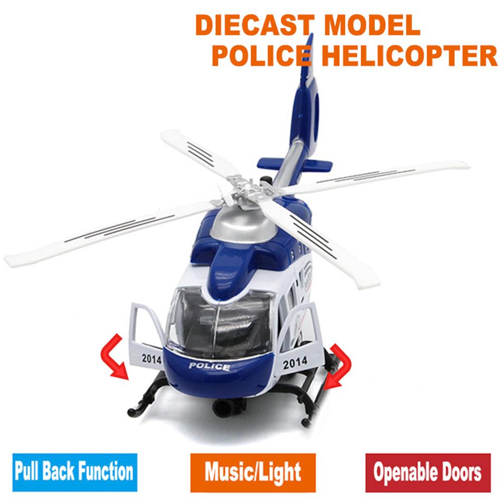 Elicottero Diecast 1/32 Polizia, Elicottero Comando Sicurezza Pubblica, Modello Aereo in Scala, Giocattoli per Bambini Regalo con Funzione a Retrocazione/voce/luce