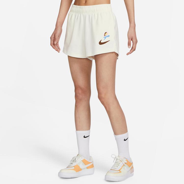 Nike Sportswear Logo Print Elastic Waist Mid-Rise Regular-Fit Shorts Women Shorts Sail-White FJ7716-133