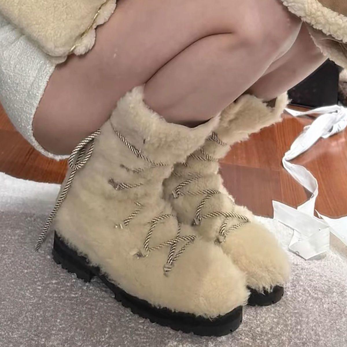 

Women s large size soft elastic winter warm cold padded snow boots non-slip wear outdoor leisure sports plush mid-calf cotton boots 40 абрикосовый