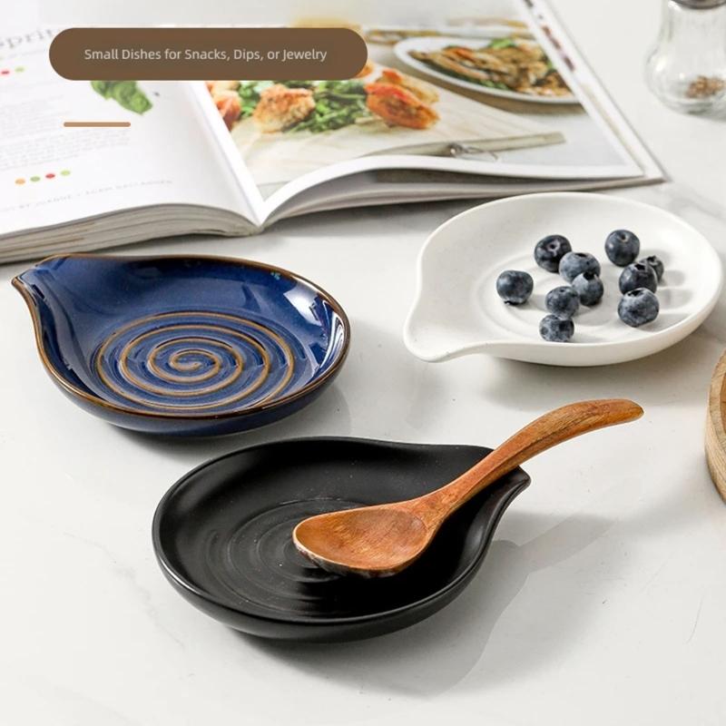 Stove Side Spoon Rest Dish for Home Cooking, Plain Look Rest with Ridged Middle and Sauce Saving Tip for Counters