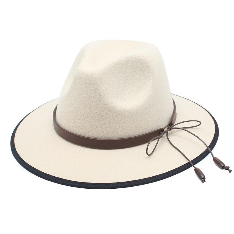 2022 White Hemmed Woolen Top Hat Versatile Jazz Hat British Wide-Brimmed Panama Cowboy Hat Children