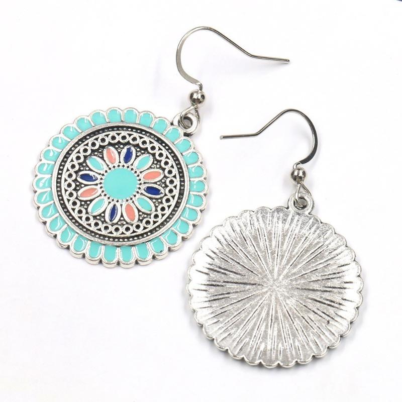 GemChic Damen-Ohrringe im Vintage-Stil, rund, mit Blumen, Öltropfen, süße Ohrringe, ethnische Mode, Haken-Ohrringe, Schmuckgeschenk für Geburtstag und Weihnachten