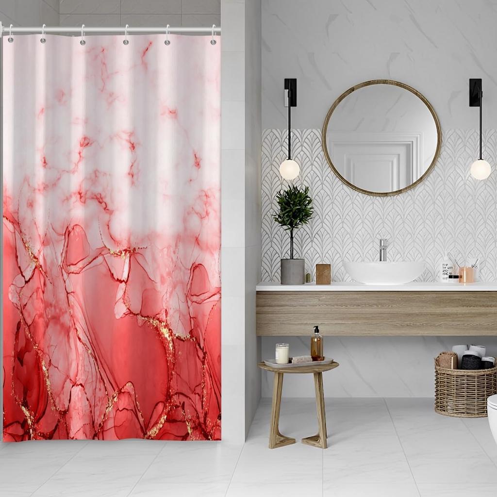 Purple Marble Shower Curtain for Bathroom, Abstract Waterproof Fabric Curtain Set with 12 Hooks, 71x71 Inches