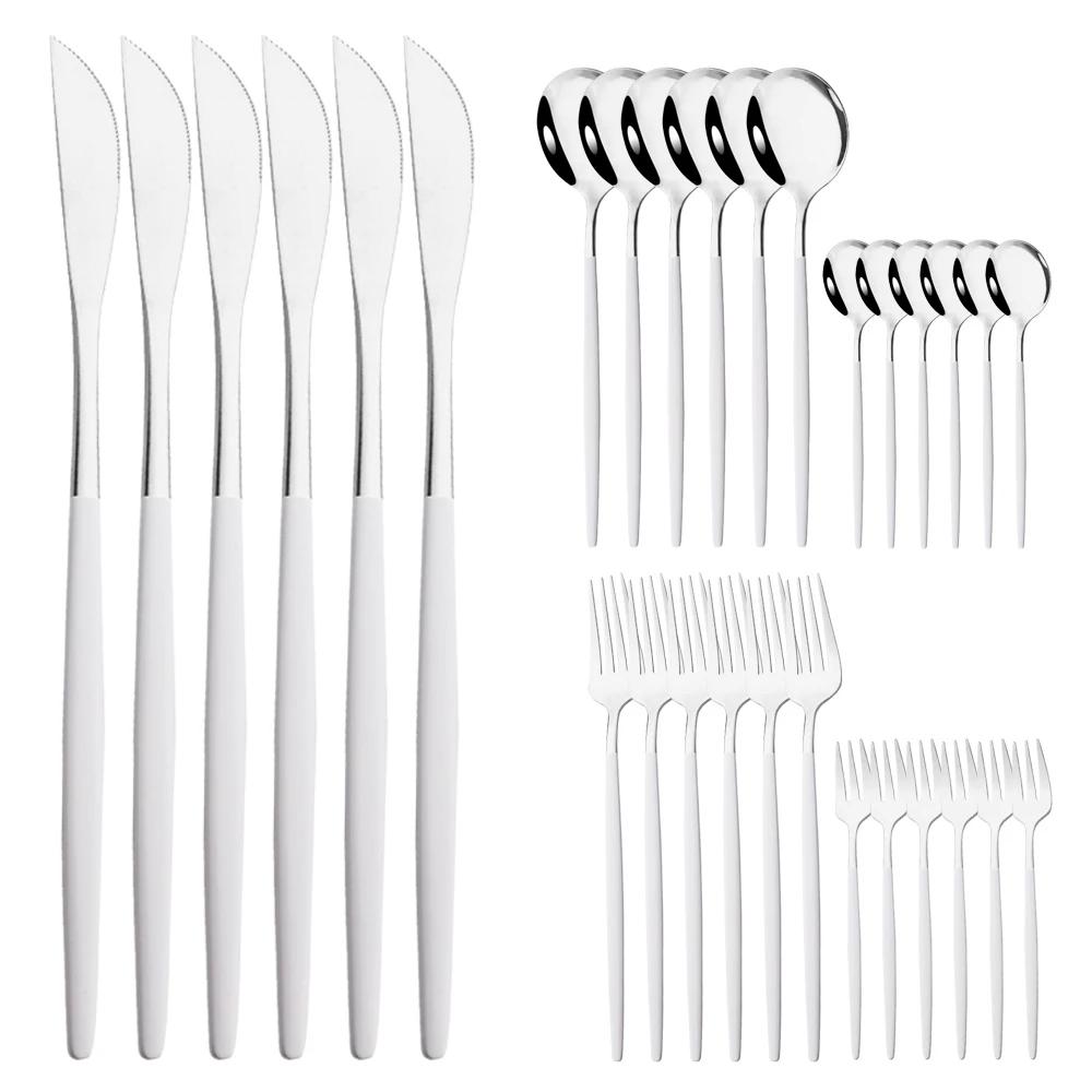 30Pcs Stainless Steel Flatware Cutlery Set Dinner Rose Dinnerware Set Knife Fruit Fork Spoon Kitchen Tableware Silverware Set