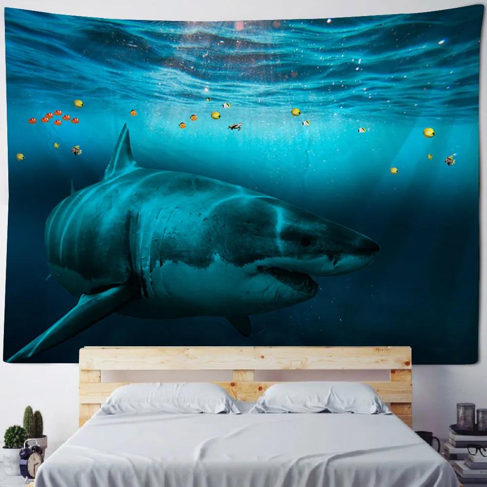 Home Decoration Tapestry Psychedelic Forest Underwater Shark Wall Hanging Hippie Background Living Room Dormitory Decoration
