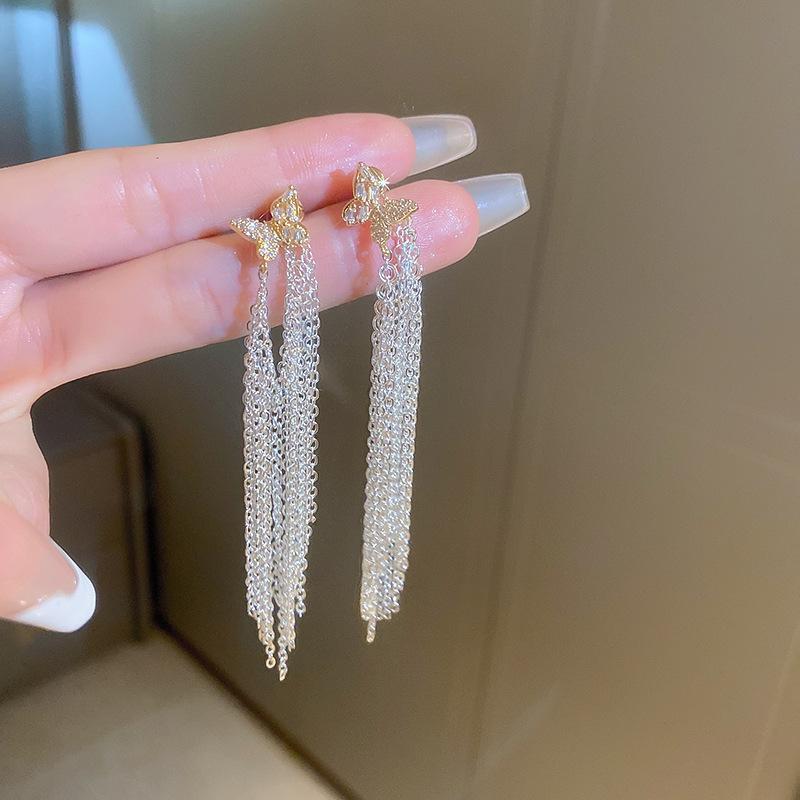 

Серьги-гвоздики с бахромой в виде бабочек из циркония, модные серьги-гвоздики, серьги с высоким темпераментом в стиле легкой роскоши, женские