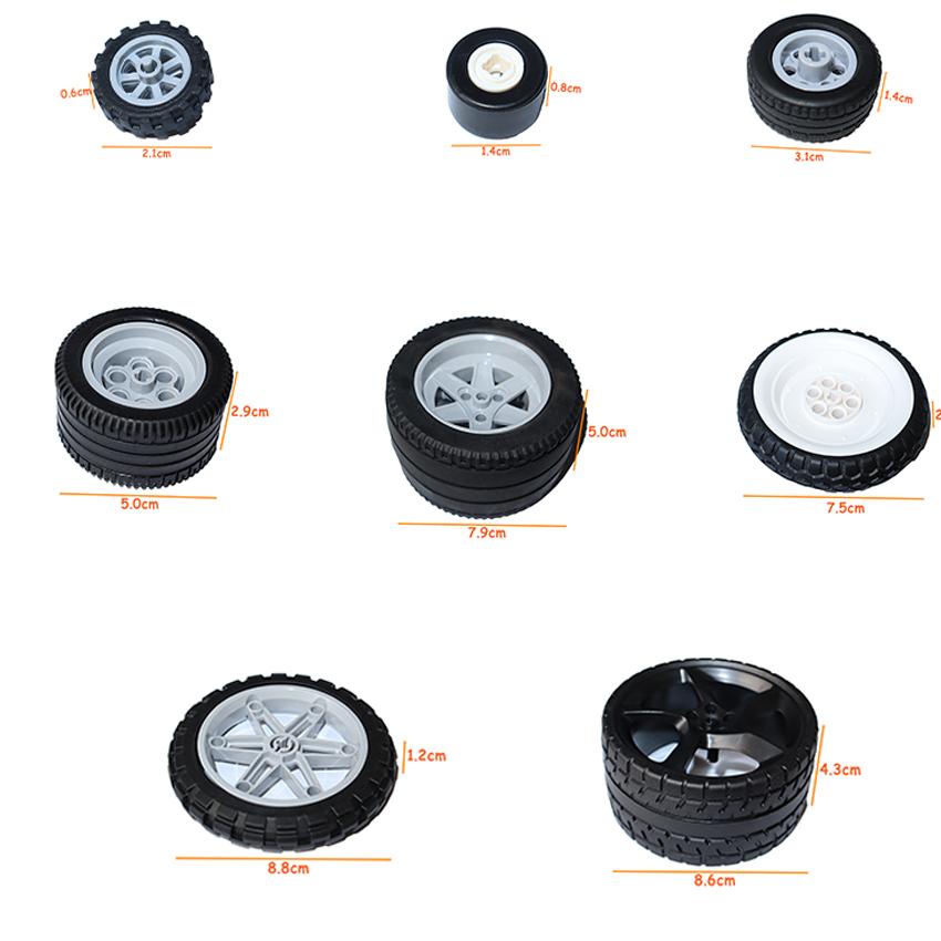 Tire Wheel Cross Hole Set Car Truck Wheels Hub Technical Bricks MOC Motorcycle Tyre & Rim Construction Building Blocks