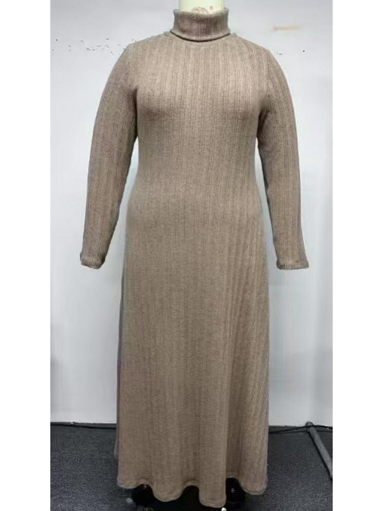 Middle Eastern Style Plus Size Long Sleeve High Neck Slim Fit Elegant Home Dress