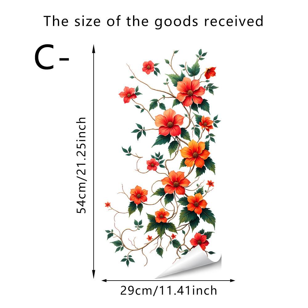 Self-adhesive Floral Wall Stickers Peony Bright Orange Flowers for Fridge Wall Home Decor