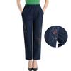 Middle Aged and Elderly Mother's Pants Elastic Waist Loose Straight Pants Embroidered Women's Pants