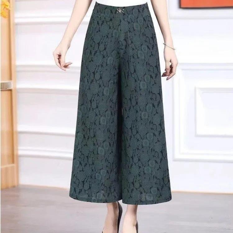 High-Waisted Summer Jacquard Wide-Leg Cropped Pants for Women - Stylish, Loose, Casual Fit