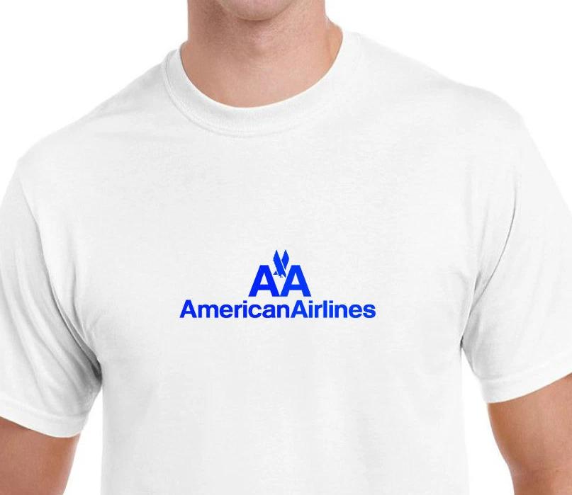 American Airlines Blue Retro Logo Shirt US Airline White T-Shirt S-5XL M
