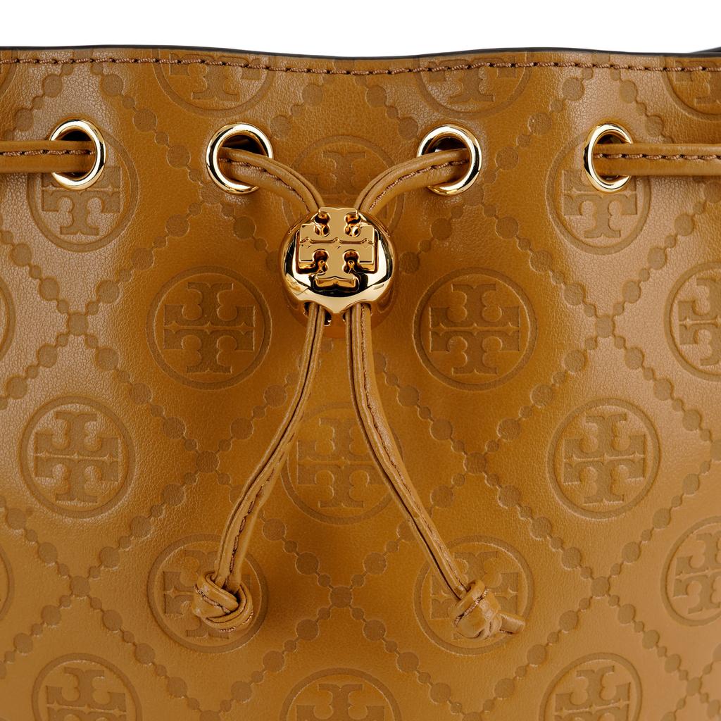 Tory Burch T Monogram Gold Double T Rope Buckle Adjustable Detachable Shoulder Strap Bucket Bag Women Handbags Brown 158530-200