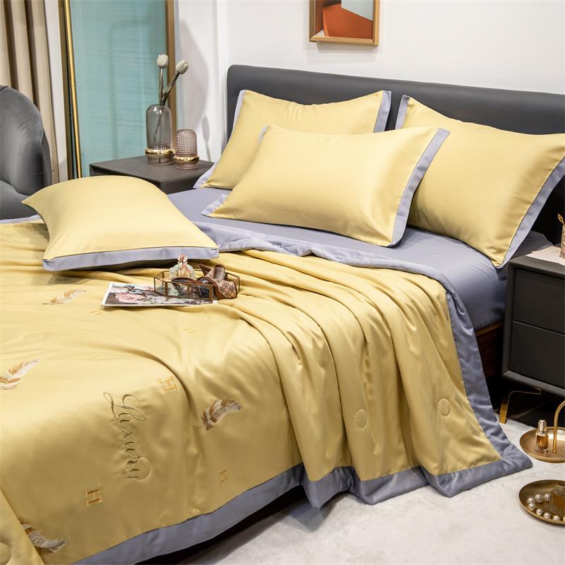 Summer Ice Silk Quilt Thin Section Air Conditioning Blanket Single Double Queen Size Bedding Set With Pillowcase