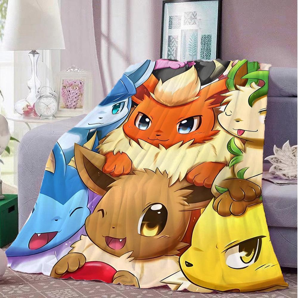 Kawaii E-Eevees Bed Blanket Sofa Blankets and New Year Camping Furry Bedspread the Anime Home Decoration Sofas Bedspreads Fluffy