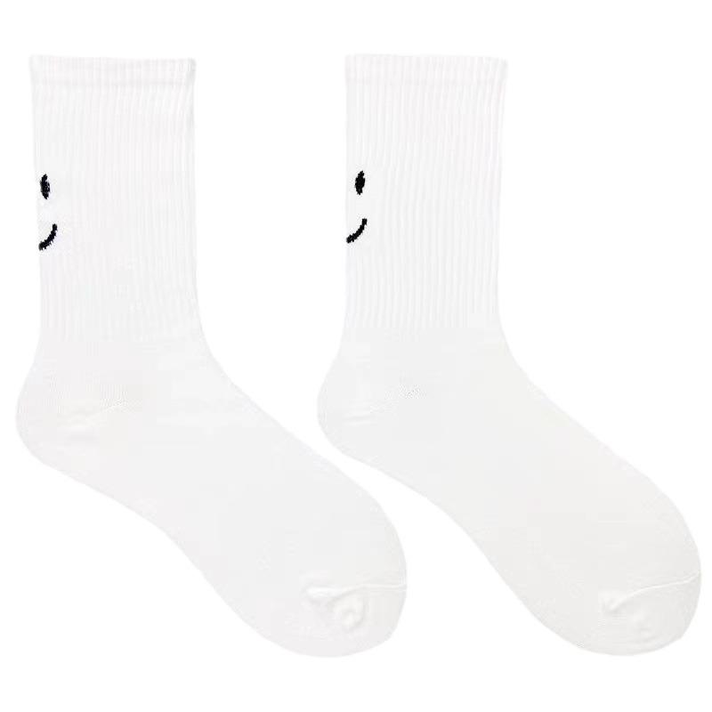 Tide Brand Crying Smiley Face Socks Funny Street Sports Solid Color Couple Socks Tide Socks Pure Cotton Medium Tube Socks