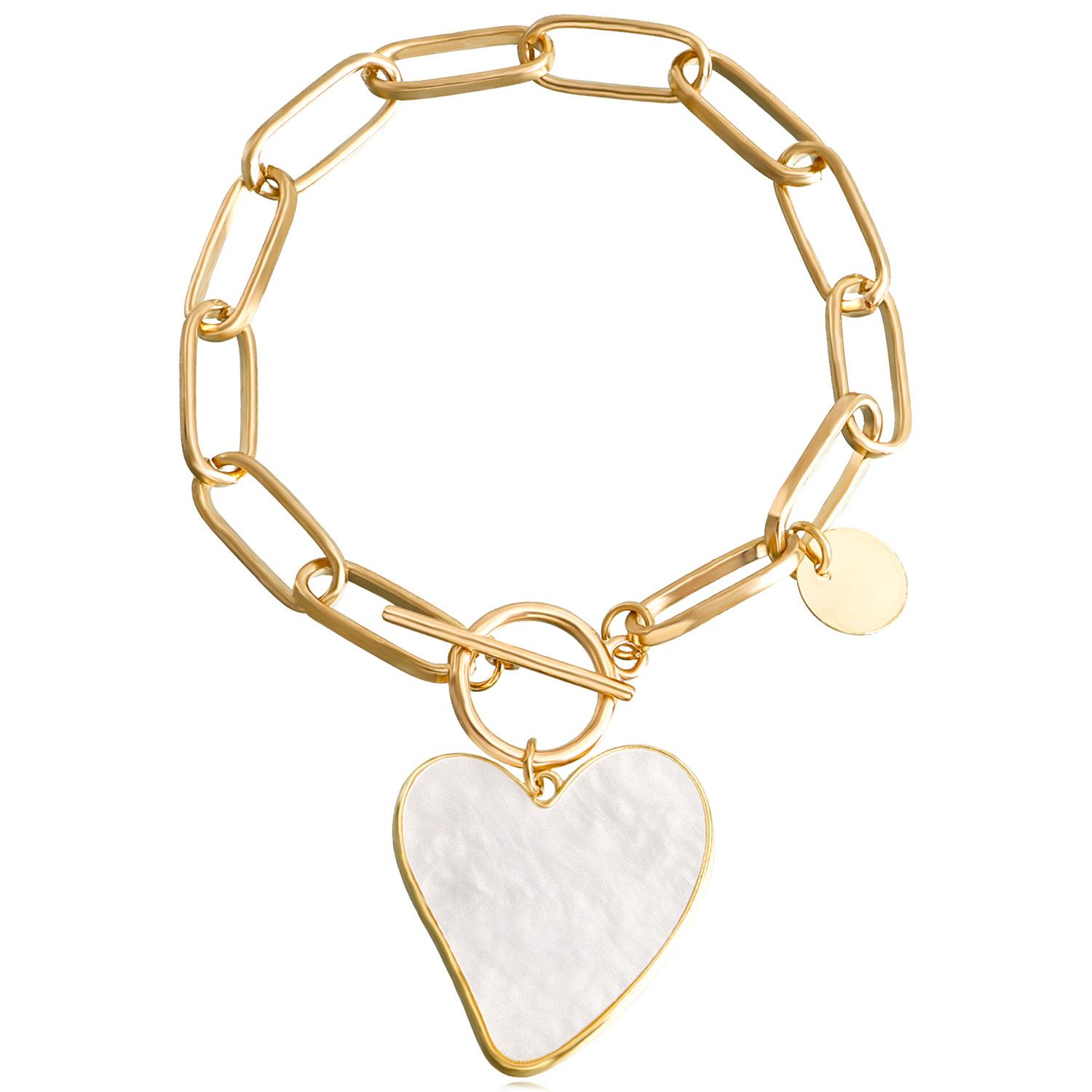 

Special-shaped geometric love black and white fritillary pendant jewelry, simple metal bracelet