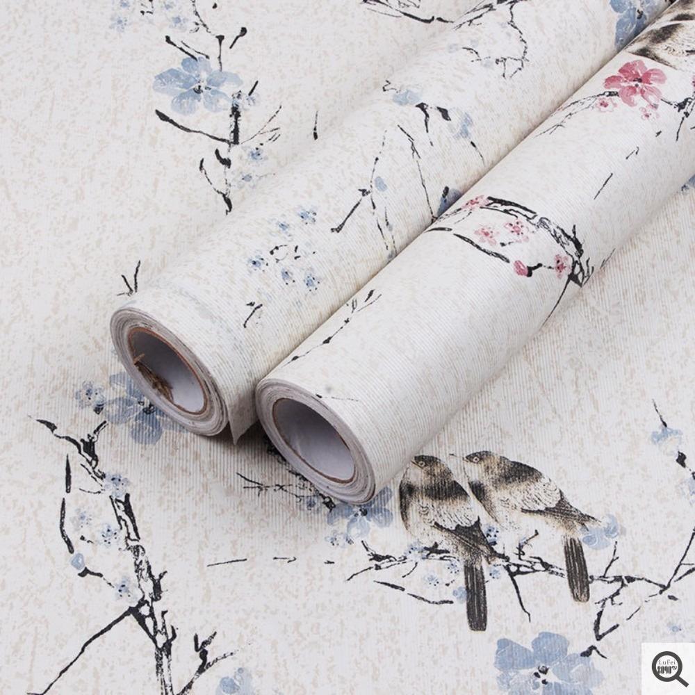 Floral Peel And Stick Wallpaper Blue Flower And Bird Wallpaper Decorative Self Adhesive Peel Vinyl Film Wall Paper for Bedroom