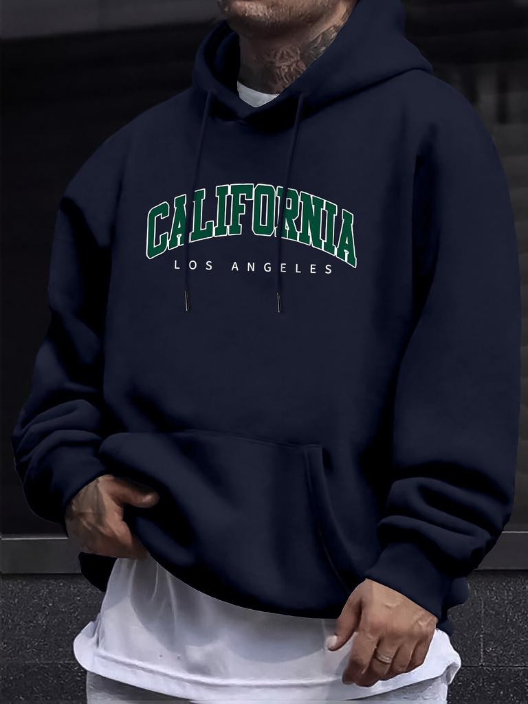 Men's California Los Angeles Print Hoodie Casual Long Sleeve Pullover Hooded Sweatshirt Streetwear Loose Fit Male Hip Hop Tops
