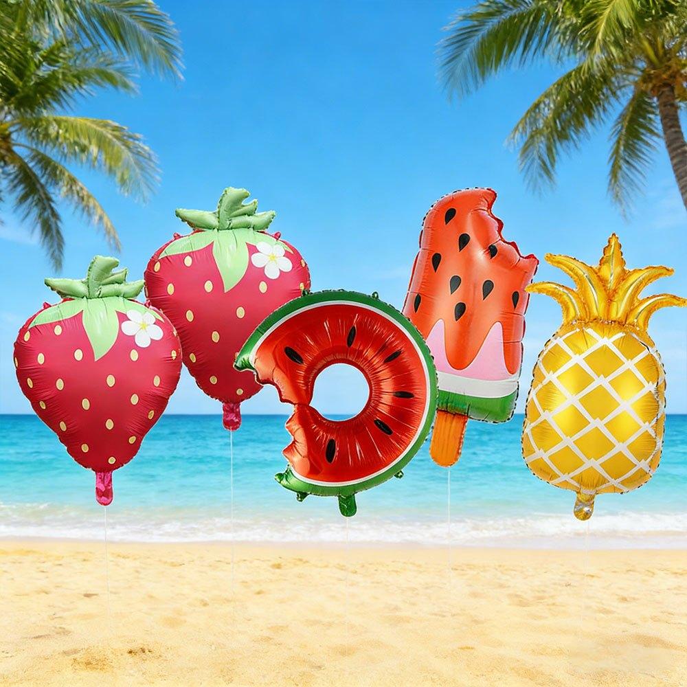 5pcs Summer Cool Fruit Balloon Set Birthday Decoration Hawaiian Fruit Party Tropical Fruit Decoration Foil Balloons