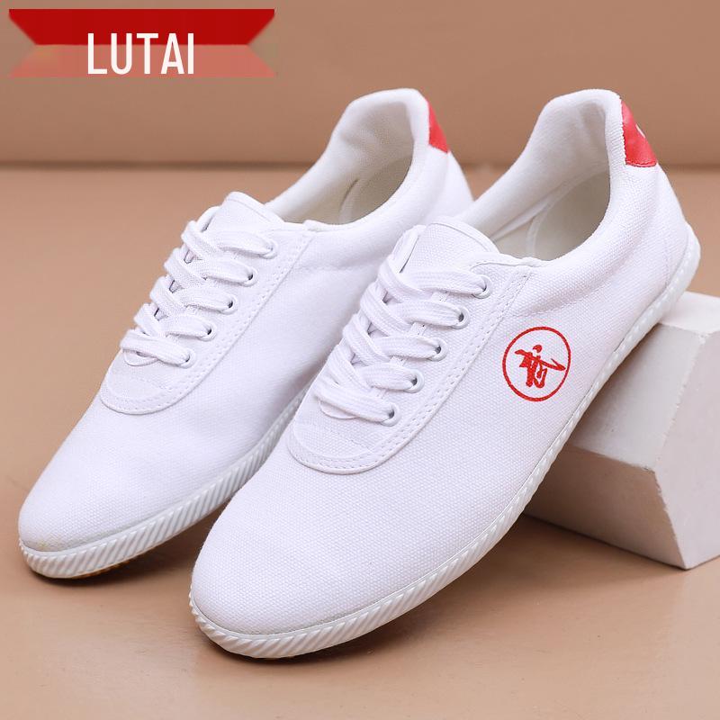 Men's Lutai Round-Toe Canvas Wushu Sneakers – Casual White Athletic Shoes for Running
