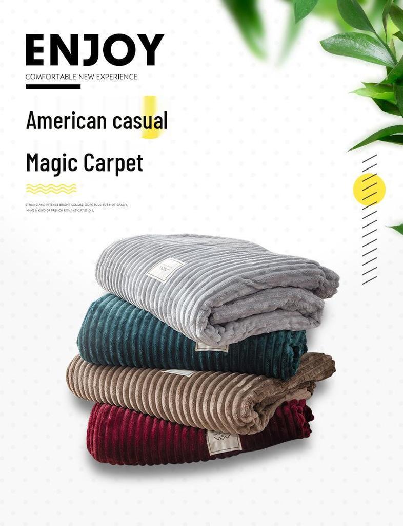 Japanese Striped Flannel Fleece Blanket - Solid & Snowflake Velvet, Customizable Office Air Conditioning Blanket