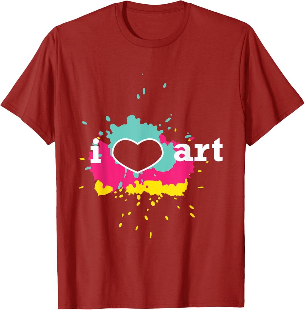 I Love Art Paint Splatter Graphic Tee Men Casual Short Sleeve Cotton TShirt