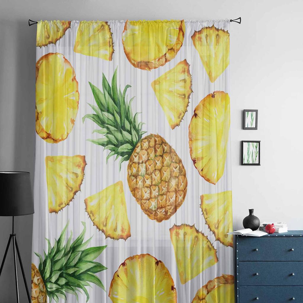 Aquarell Ananas Textur Tüll Fenstervorhänge für Schlafzimmer Luxuriöse Heimdekoration Vorhänge im Wohnzimmer Chiffon Paneele