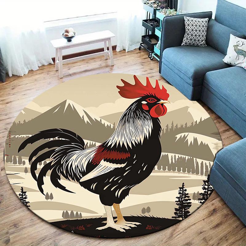 

Retro Rooster Round Area Rug,Carpet Rug for Living Room Bedroom Sofa Playroom Decor,Non-slip Floor Mat 80cmx80cm