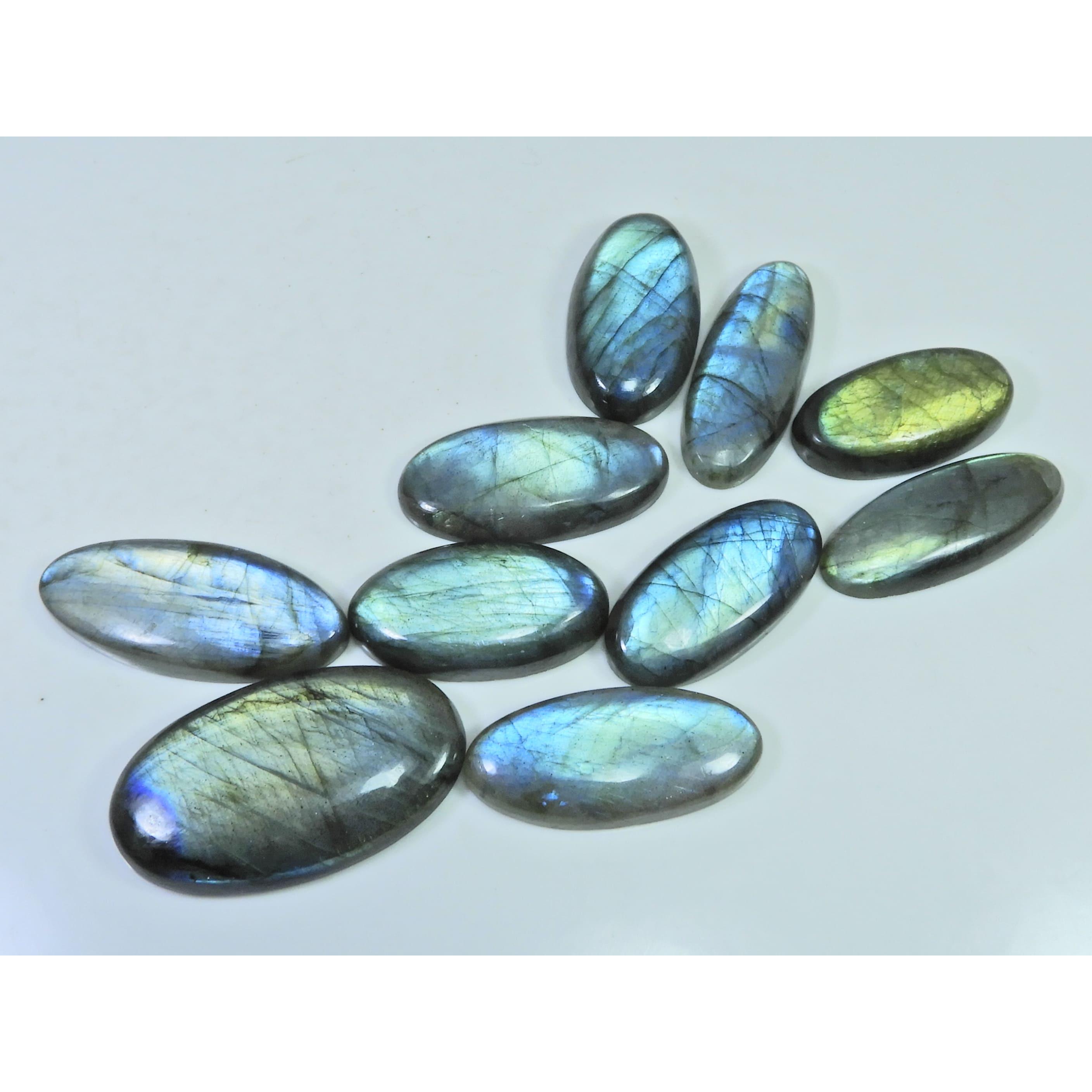 Natural Labradorite Green Multi Fire Oval Cabochon Loose Gemstone 10Pcs Lot LL-1109